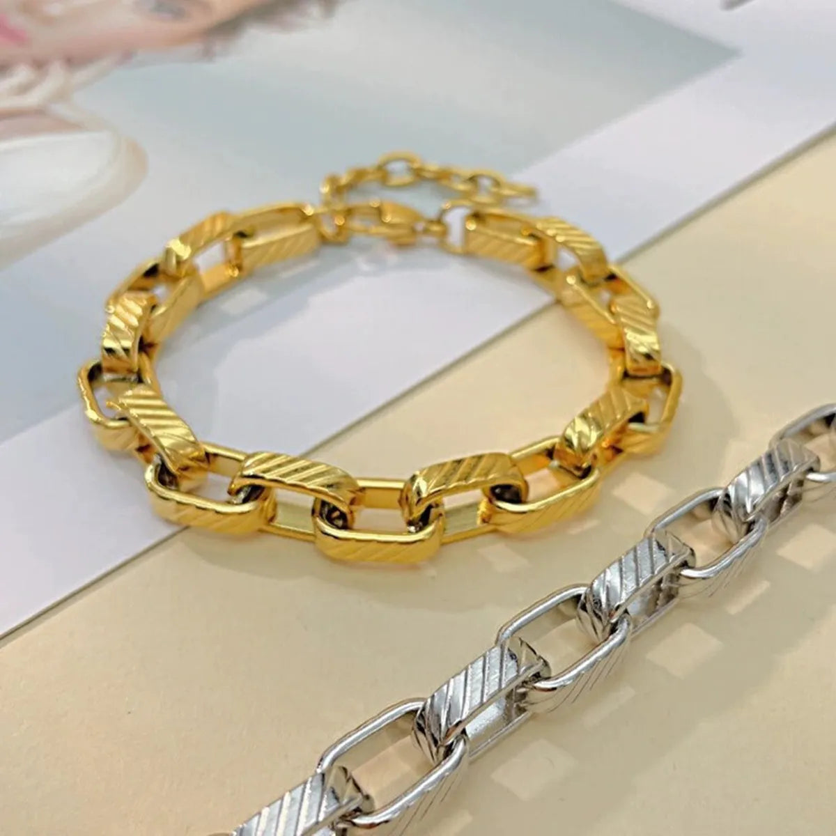 Ladies friendship bracelets-Luxurious Punk Solid Color Titanium Steel 18K Gold Plated Bracelets In Bulk