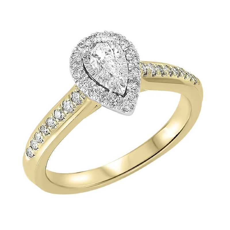 Ladies stackable wedding rings-14K Two-Toned White-Yellow 1/2 CTW Pear Shape Ring with 1/3 CT Center