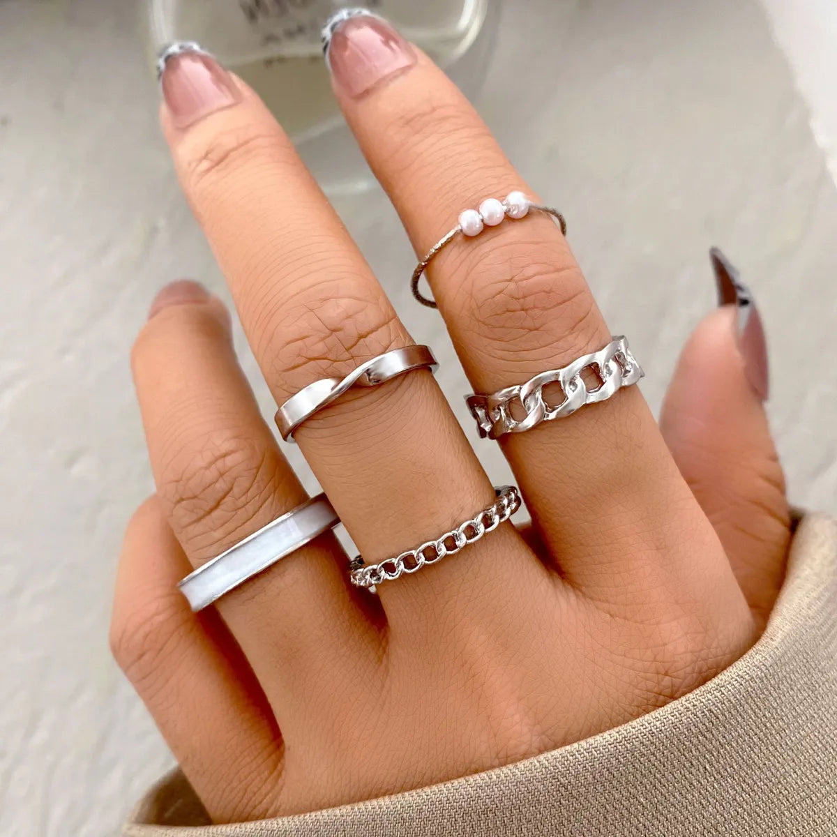 Ladies cluster rings-Simple Style Geometric Alloy Plating Artificial Pearls Open Ring 5 Pieces