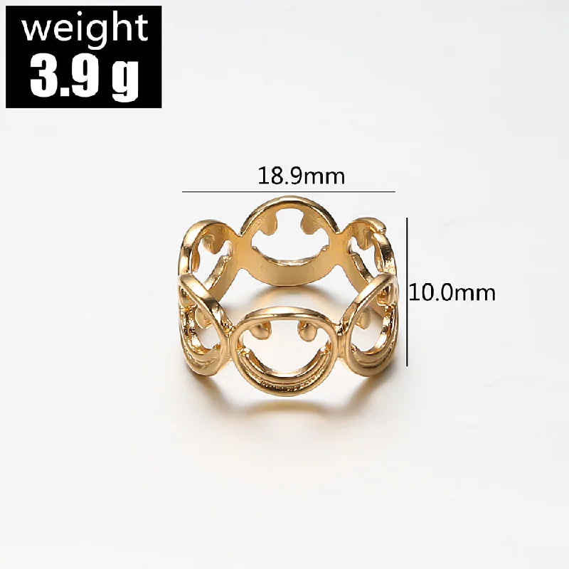 Ladies black diamond rings-Cross-border New Arrival Hollow Out Smiley Ring Women European And American Simple Metal Wide Version Opening Ring Ring Little Finger Ring Men And Women