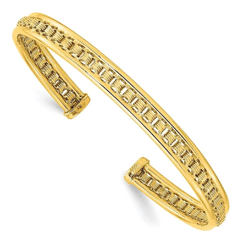 Ladies gemstone bracelets-14k Yellow Gold & Textured Cuff Bangle Bracelet, 7.25" (W-6.8mm)