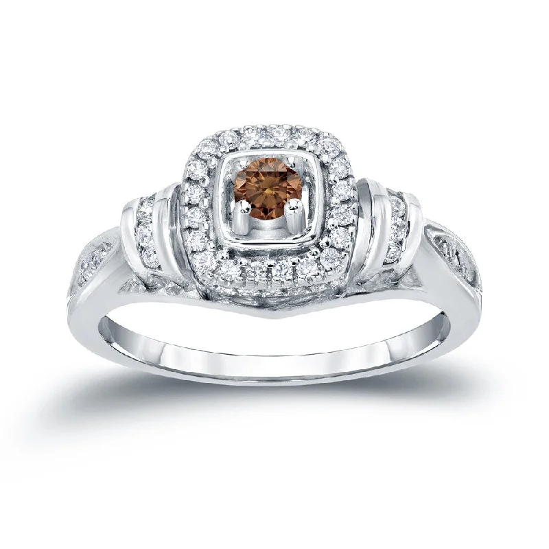 Ladies luxury custom engagement rings-Auriya Modern Round 2/5ct TW Brown Diamond Halo Engagement Ring 14k Gold