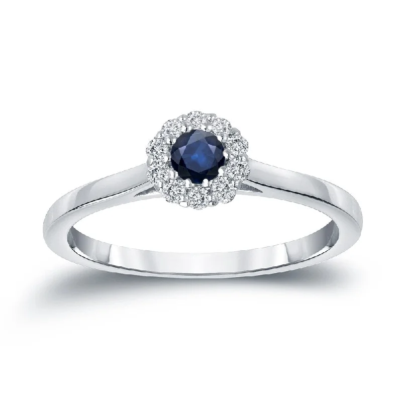 Ladies engagement rings with colored gemstones-Auriya 14k Gold 1/6ct Blue Sapphire and Halo Diamond Engagement Ring