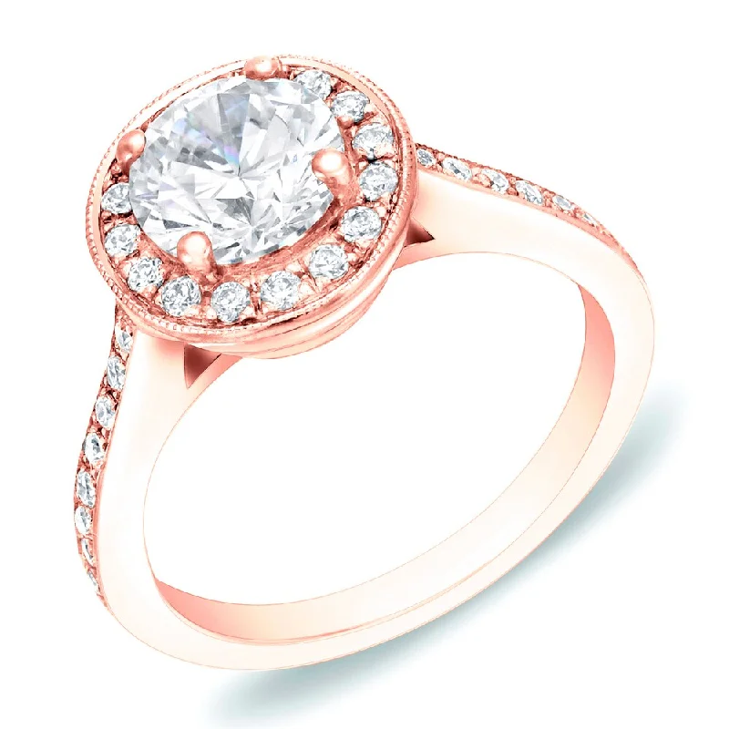 Ladies unique engagement rings-Auriya 14k Rose Gold 1 3/4ctw Round Halo Diamond Engagement Ring Certified (H-I, SI1-SI2)