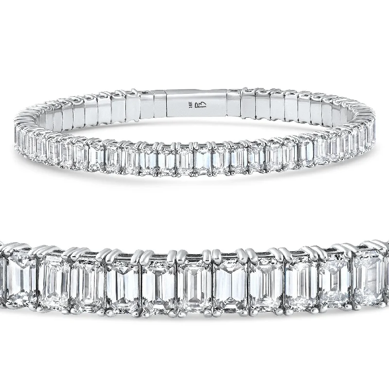 Ladies statement bracelets-16Ct Emerald Diamond Tennis Flexible Bangle Bracelet White Gold Lab Grown