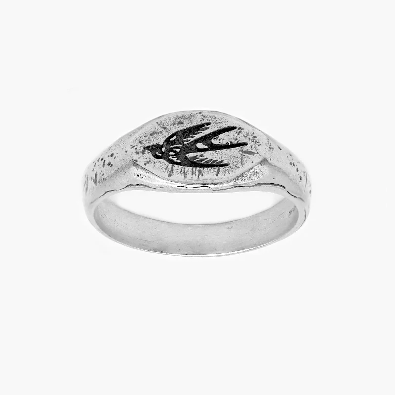 Ladies oval rings-Engraved Flying Dove Sterling Silver Ring