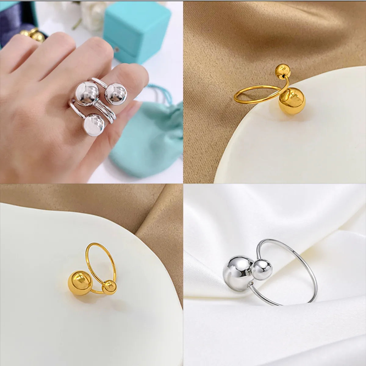 Ladies adjustable rings-Simple Style Ball Stainless Steel Open Rings