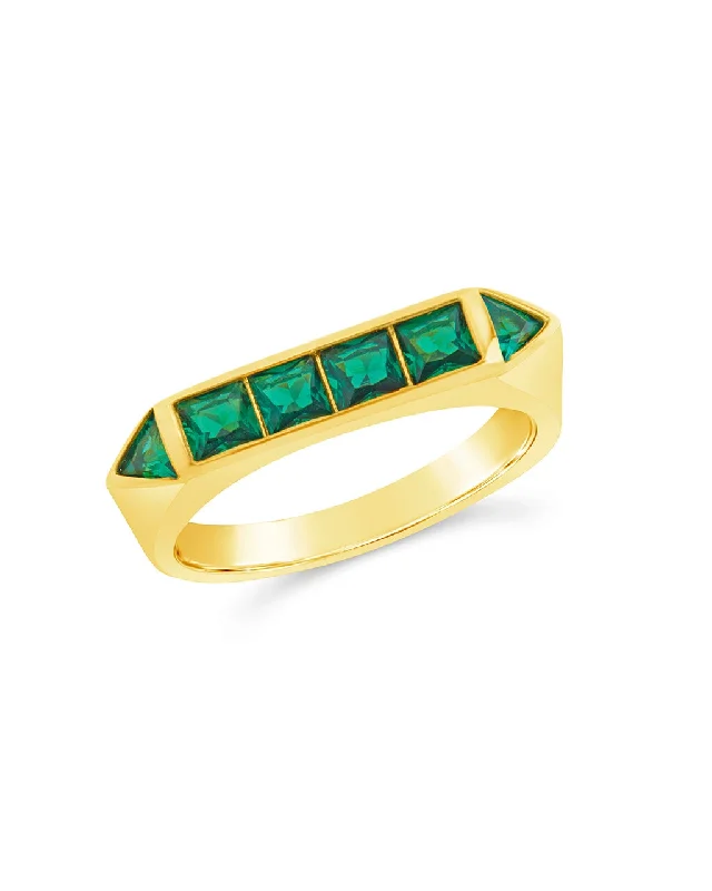 Ladies cushion-cut rings-Rayna Emerald Flat CZ Ring