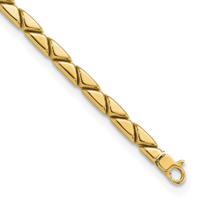 Ladies romantic bangles-14k Yellow Gold Triangles Stampato Bracelet, 7.5" (W-4.8mm)