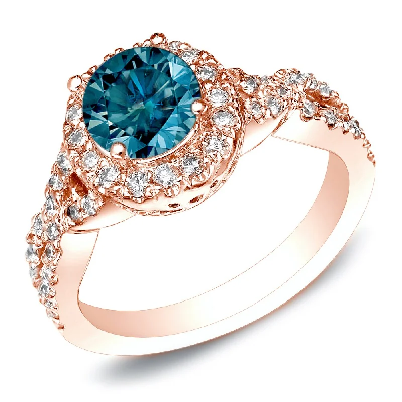 Ladies heart-shaped diamond engagement rings-Auriya Braided 1ctw Halo Blue Diamond Engagement Ring 14k Rose Gold