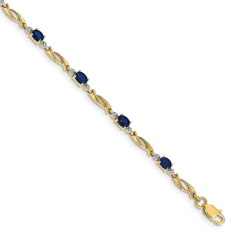 Ladies birthstone bracelets-Curata 14k Diamond and Sapphire Oval Bracelet