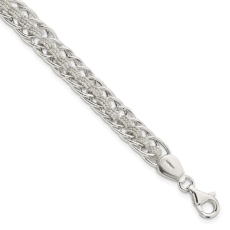 Ladies stretch bracelets-925 Sterling Silver Roped Oval Link Bracelet, 7" (W-7.3mm)