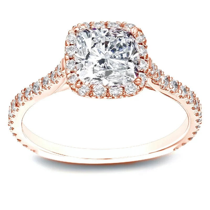 Ladies sapphire and diamond engagement rings-Auriya 14k Rose Gold 1 1/2ctw Cushion-cut Halo Diamond Engagement Ring Certified (H-I, SI1-SI2)