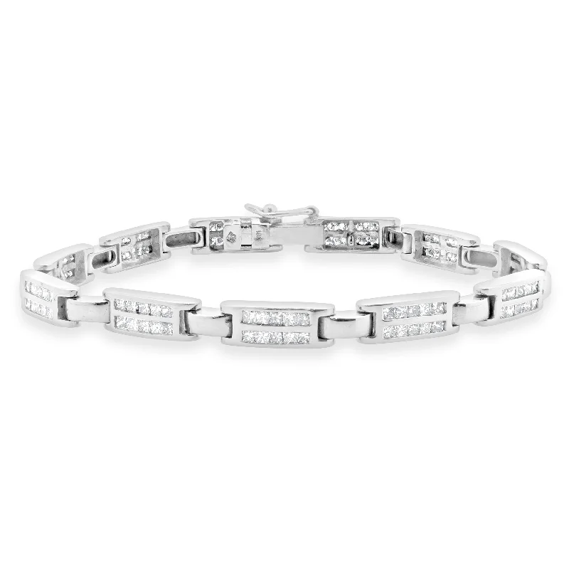 Ladies delicate bangle bracelets-18 Karat White Gold Channel Set Princess Cut Diamond Inline Bracelet