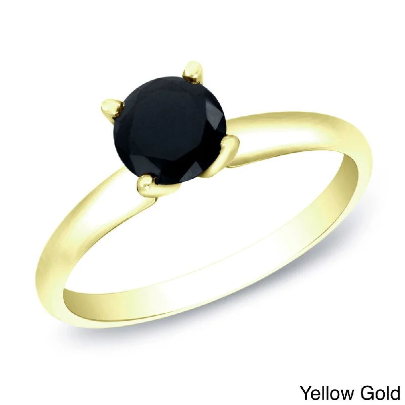 Ladies gemstone engagement rings-14k Gold 1/2ct TDW Round Black Diamond Solitaire Engagement Ring by Auriya