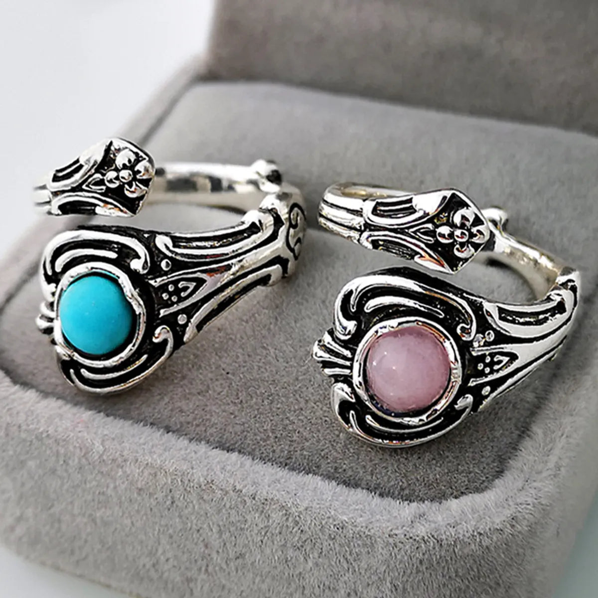 Ladies ruby rings-1 Piece Vintage Style Color Block Alloy Plating Inlay Artificial Gemstones Turquoise Silver Plated Women's Open Ring