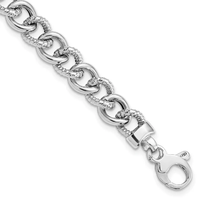 Ladies ruby bracelets-Curata 14k White Gold Polished and Textured Link Bracelet 7.75 Inch