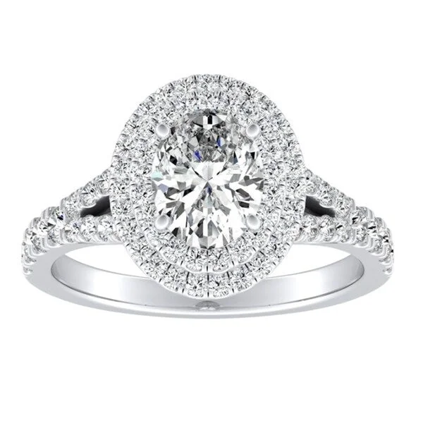 Ladies vintage diamond engagement rings-Oval Shape Halo Diamond Engagement Ring 1ctw 14k Gold by Auriya (I-J, I1-I2)