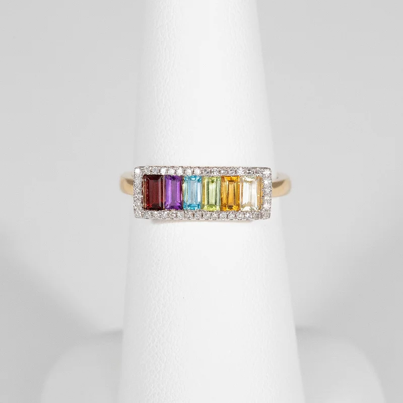 Ladies halo rings-14kt Yellow Gold Multi Colored Gemstone Ring