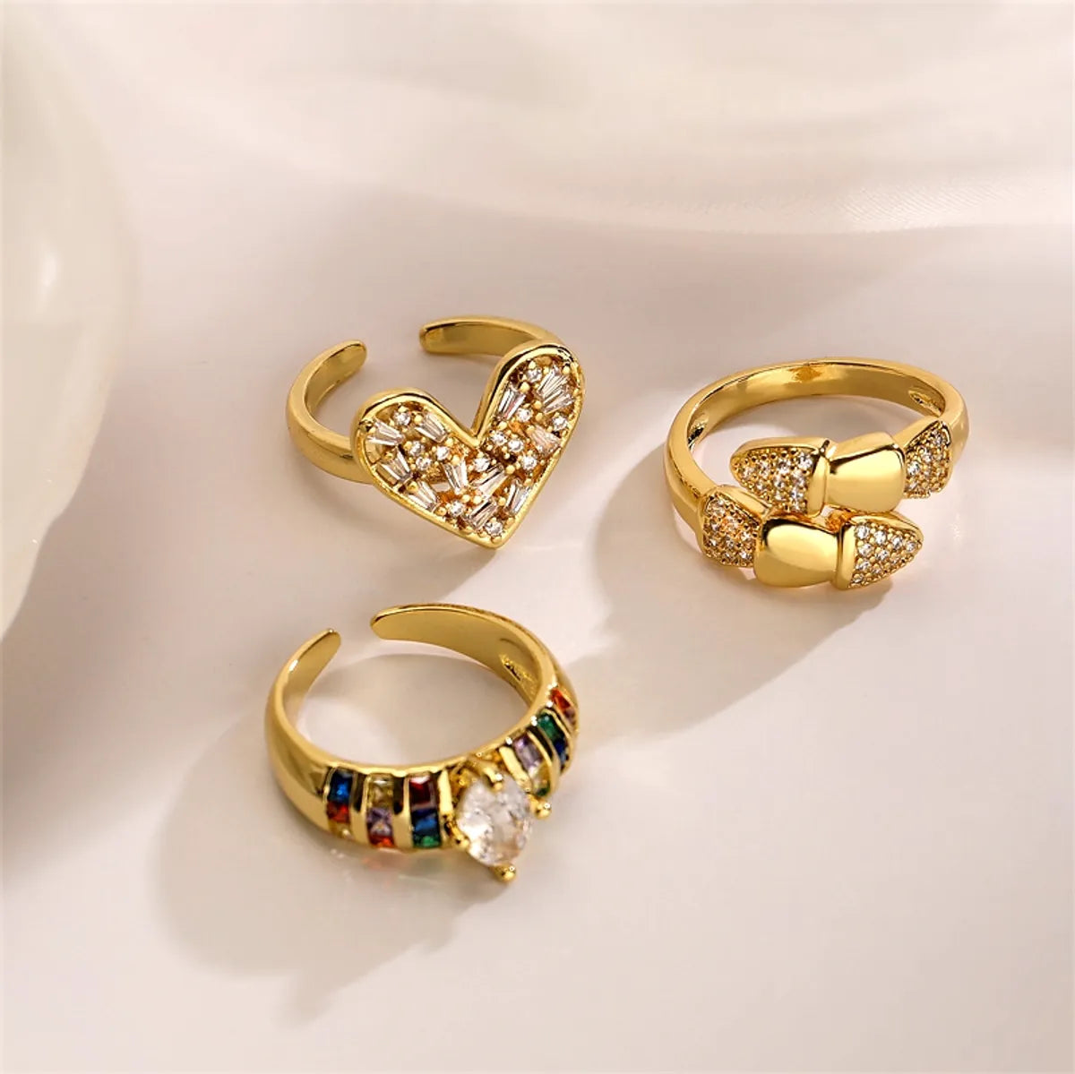 Ladies fancy diamond rings-Vintage Style Heart Shape Copper Plating Inlay Zircon Gold Plated Open Rings