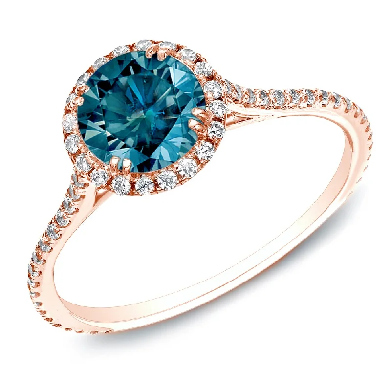 Ladies luxury engagement rings-Auriya 1 1/2ctw Halo Blue Diamond Engagement Ring 14k Rose Gold (H-I, SI1-SI2)