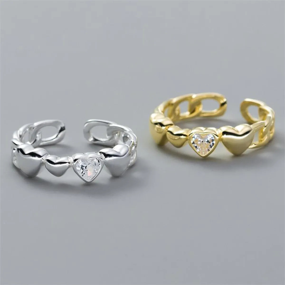 Ladies designer rings-Sweet Heart Shape Copper Plating Silver Plated Rings