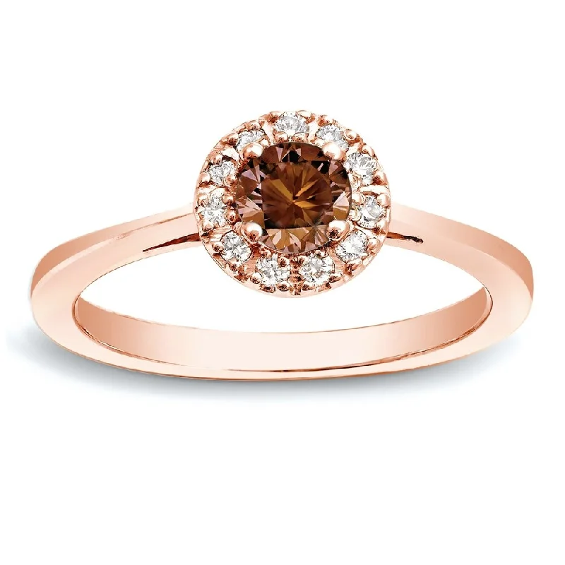 Ladies gemstone engagement rings-Auriya 1/2ctw Halo Brown Diamond Engagement Ring 14k Rose Gold