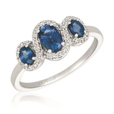 Ladies silver rings-Vanilla Gold Three Stone Le Vian Sapphire Ring