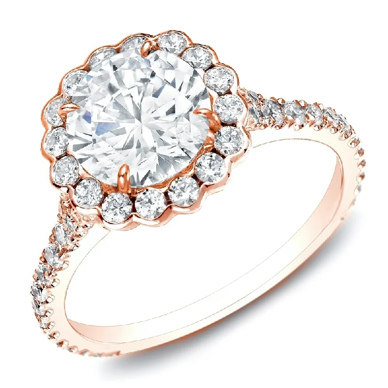 Ladies rose gold solitaire engagement rings-Auriya 14k Rose Gold 1 1/2ctw Round Halo Diamond Engagement Ring (H-I, SI1-SI2)