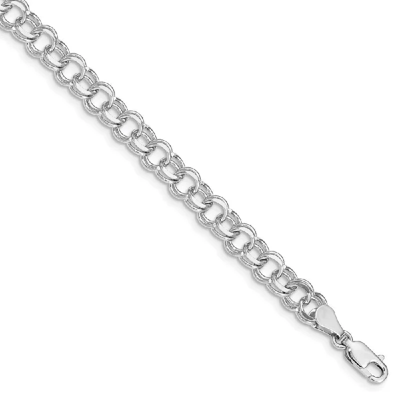 Ladies gold bracelets-14k White Gold 6mm Double Link Charm Bracelet, 7"