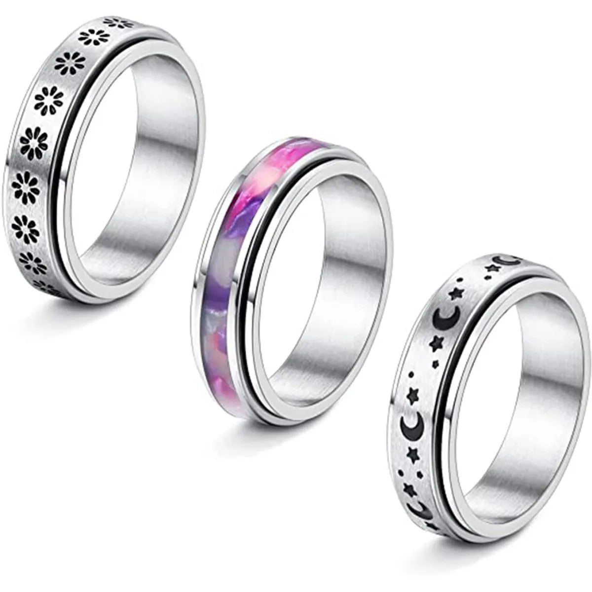 Ladies multi-stone rings-Fashion Star Heart Shape Flower Titanium Steel Rings 1 Piece