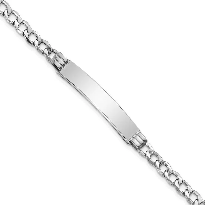 Ladies dainty bracelets-Curata 7mm 14k White Gold Engravable Polished ID With Semi solid Miami Curb Bracelet