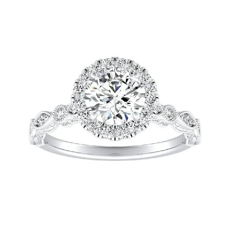 Ladies vintage engagement rings-Auriya 14k Gold Vintage 7/8ctw Round Halo Diamond Engagement Ring (G-H, VS1-VS2)