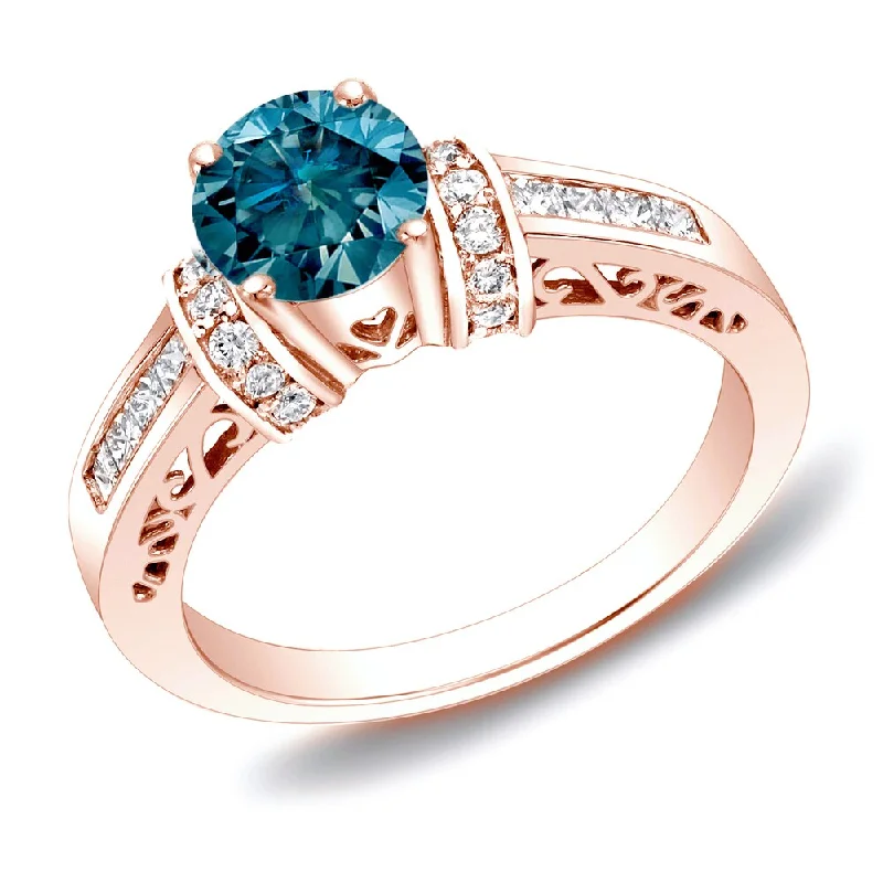 Ladies heart-shaped engagement rings-Auriya 1 1/4ctw Round Blue Diamond Engagement Ring with Heart Cut-Out 14k Rose Gold