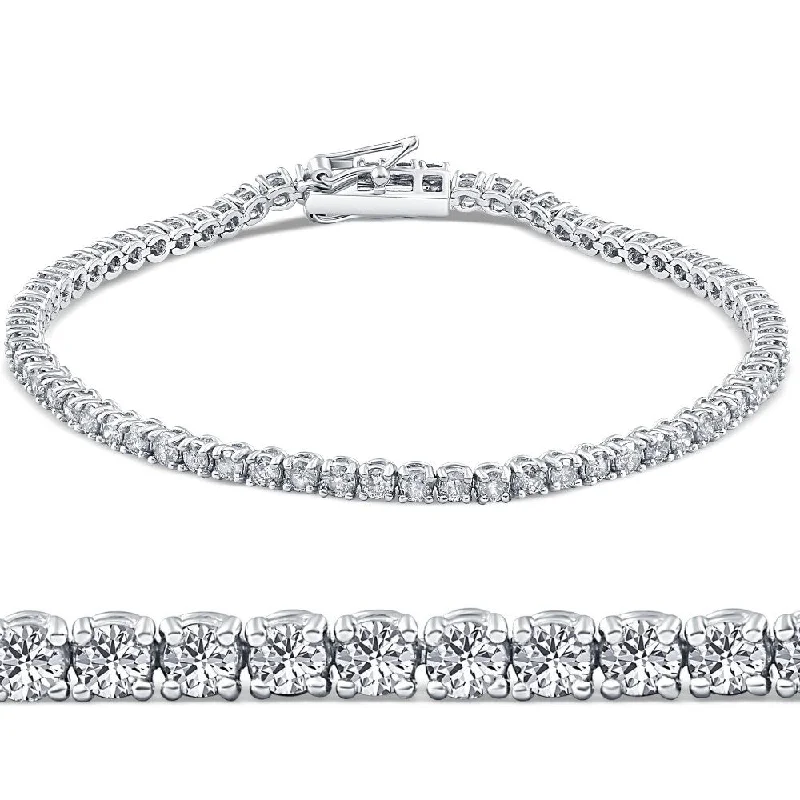 Ladies rhinestone bracelets-3ct Diamond Tennis Bracelet White Gold Round Brilliant Cut 7 Inches