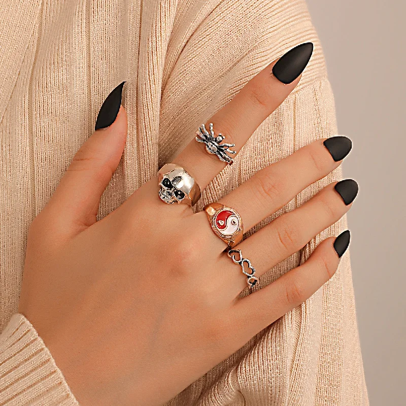 Ladies pearl rings-Punk Gossip Spider Skull Alloy Rings