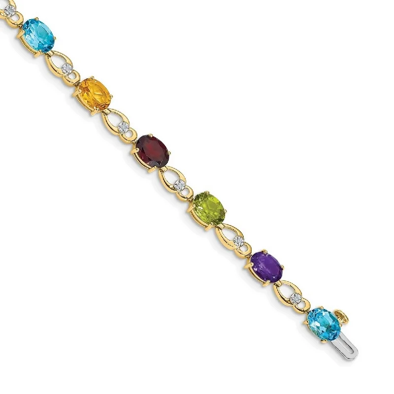 Ladies engraved bangles-Curata 5mm 14k Rainbow Gemstone Diamond Bracelet