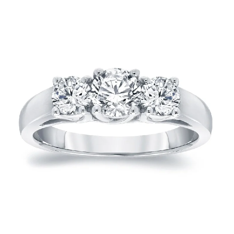 Ladies radiant cut engagement rings-Auriya Platinum 1 3/4ct TDW Round 3-Stone Diamond Engagement Ring