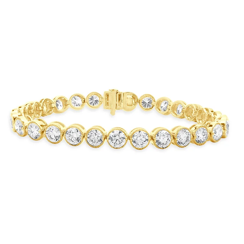 Ladies elegant silver bangles-18 Karat Yellow Gold Bezel Set Diamond Tennis Bracelet