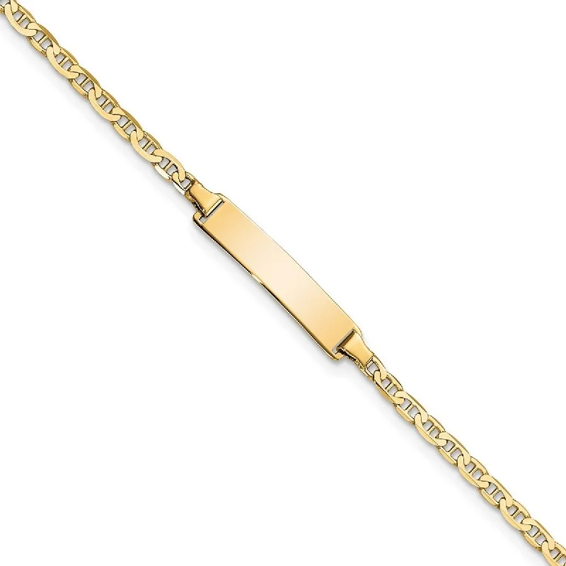 Ladies dainty bracelets-Curata 10k Yellow Gold Engravable Flat 4mm Mariner Anchor Link ID Bracelet 7 Inch