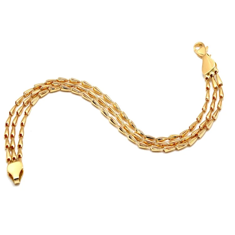 Ladies chunky gold bracelets-Real Gold 3 Lines Teardrop Unisex Bracelet (17 C.M) BR1775