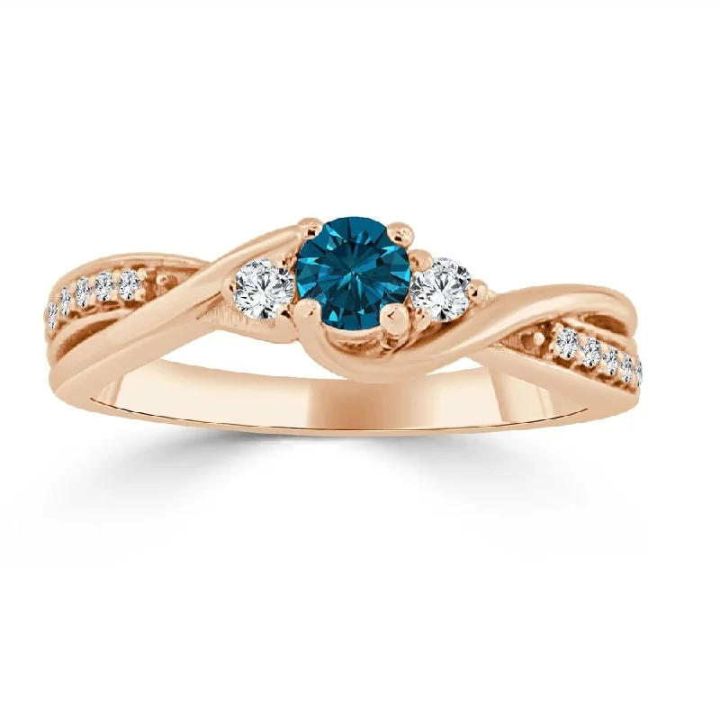 Ladies cushion-cut diamond engagement rings-14k Gold 1/3ctw Twisted Blue Diamond Engagement Ring