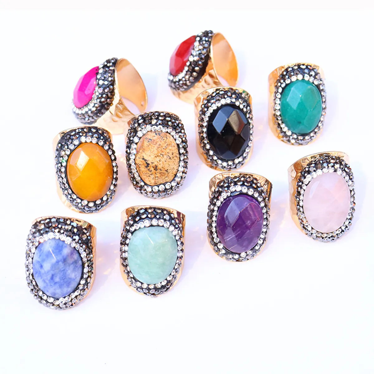 Ladies oval rings-Ethnic Style Oval Natural Stone Open Ring