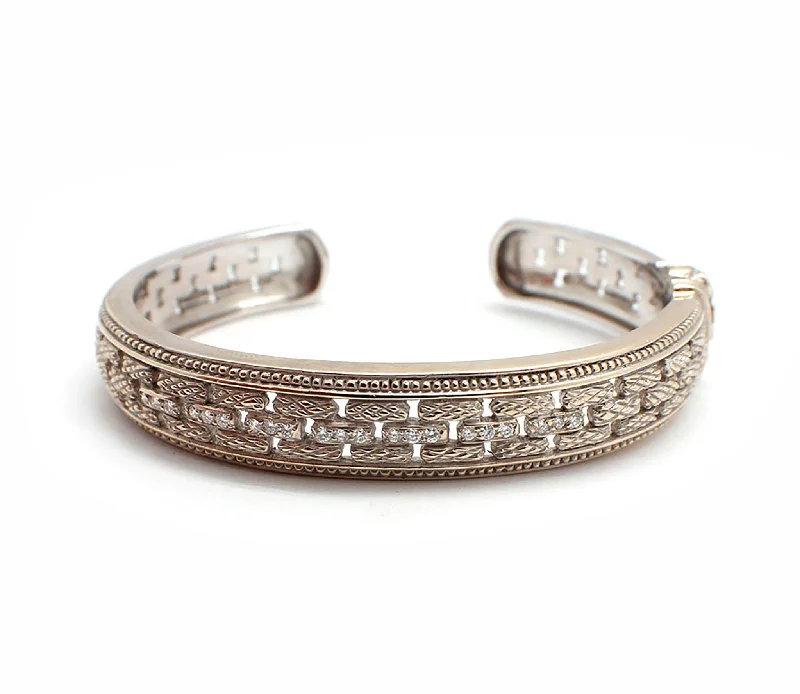 Ladies gold diamond bracelets-18k White Gold Judith Ripka Diamond Hinged Bangle Bracelet