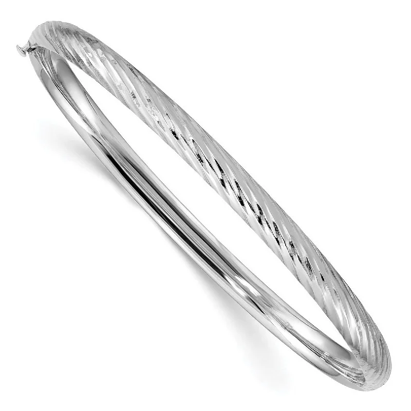 Ladies bangles with charms-Curata 14k White Gold 3/16 Textured Bangle Bracelet