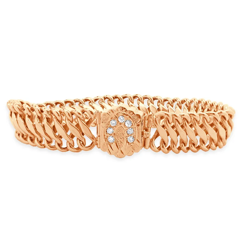 Ladies gold bracelets-14 Karat Yellow Gold Vintage Victorian Diamond Horseshoe Woven Bracelet