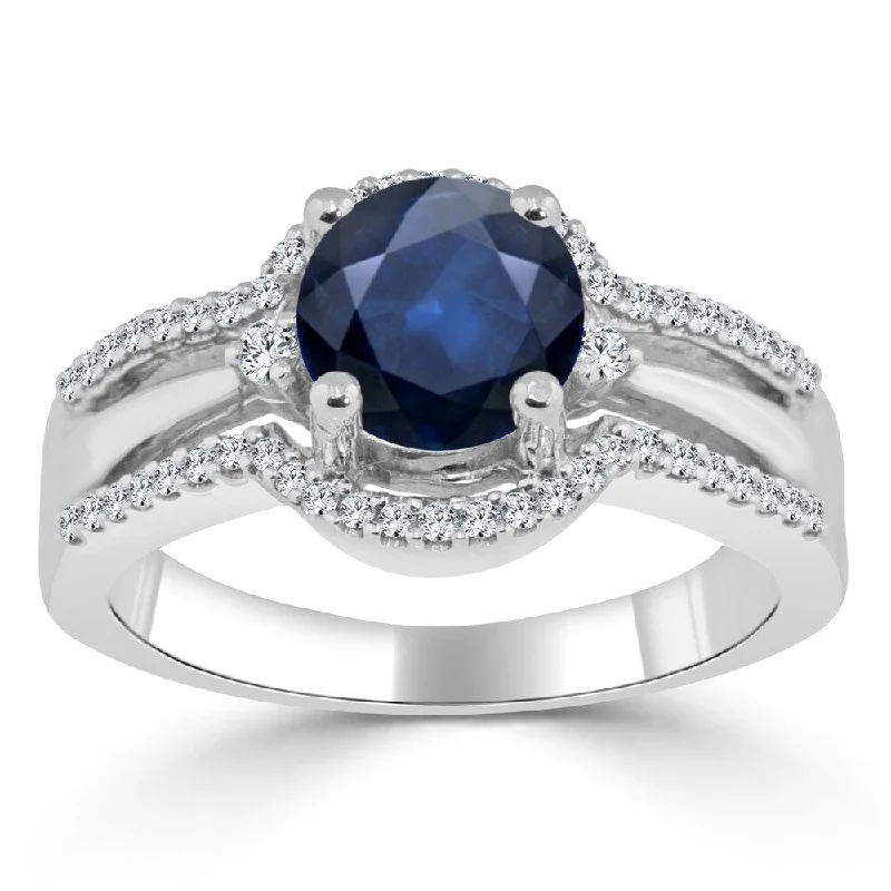 Ladies pear-shaped engagement rings-14k Gold 1ct Blue Sapphire and 1/5ct TDW Diamond Halo Engagement Ring by Auriya