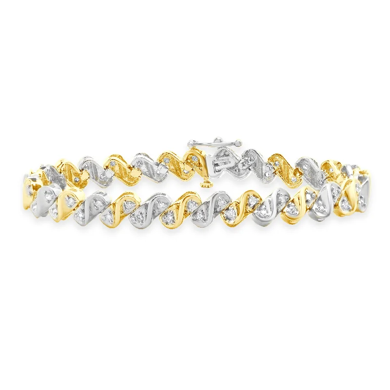 Ladies elegant bangles-10 Karat Yellow & White Gold S Link Diamond Inline Tennis Bracelet