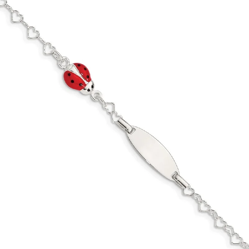 Ladies sapphire bracelets-925 Sterling Silver Lady Bug Baby Engraveable ID Bracelet, 6"