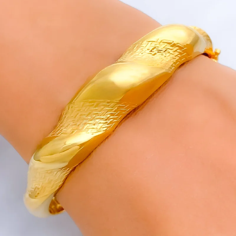 Ladies pearl bracelets-Bold Flowing 21k Statement Bangle Bracelet